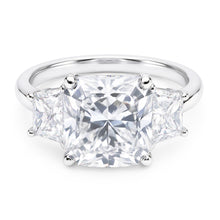 7 Carats Radiant & Trapezoid Natural Earth Mined Diamond Three Stone Ring