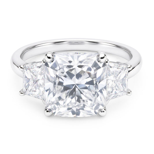 7 Carats Radiant & Trapezoid Natural Earth Mined Diamond Three Stone Ring