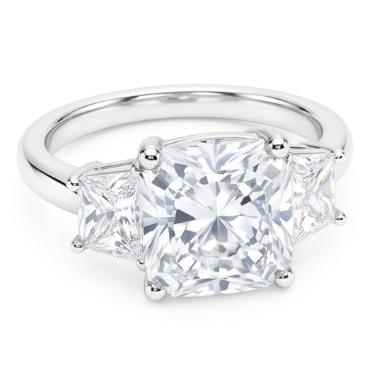 7 Carats Radiant & Trapezoid Natural Earth Mined Diamond Three Stone Ring