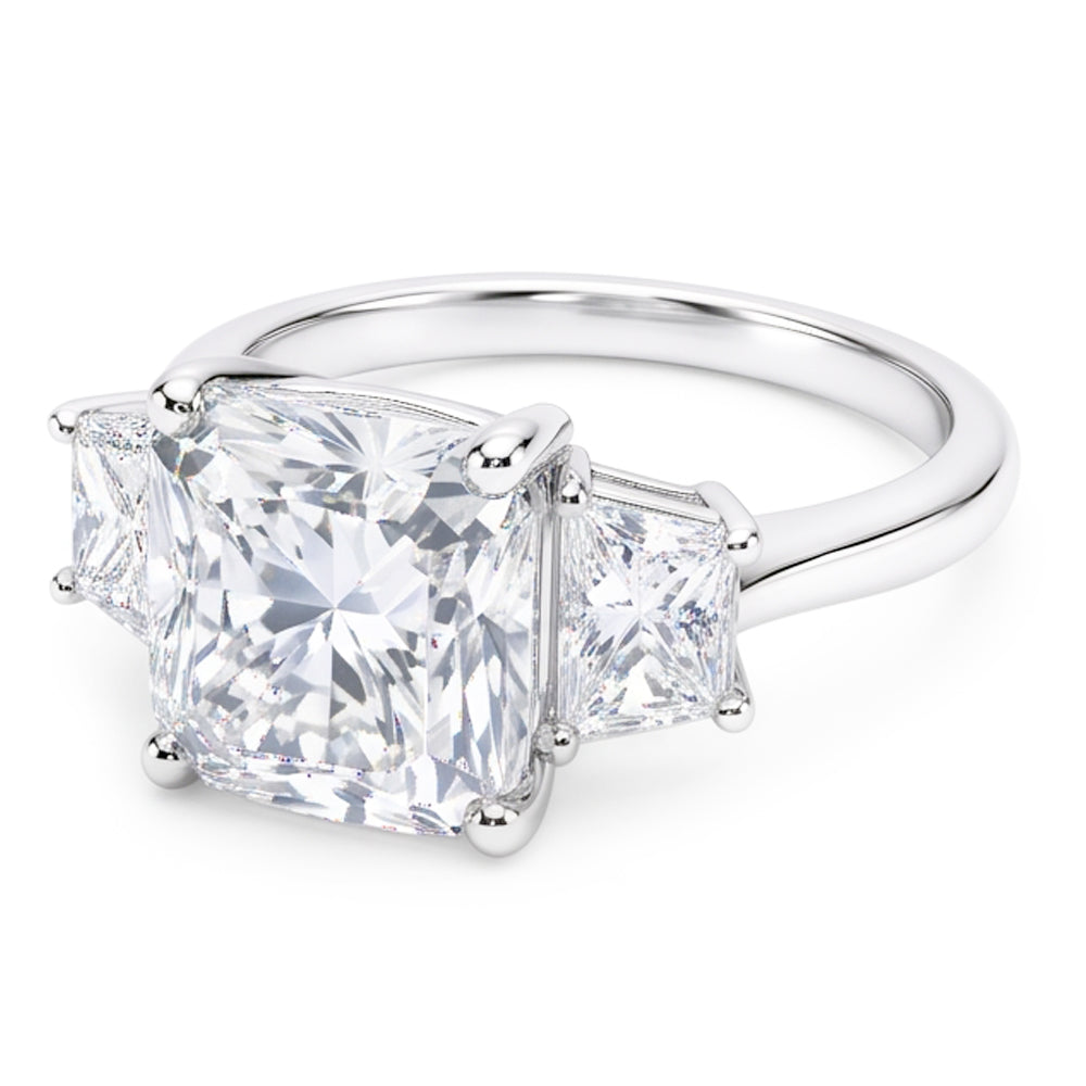 7 Carats Radiant & Trapezoid Natural Earth Mined Diamond Three Stone Ring
