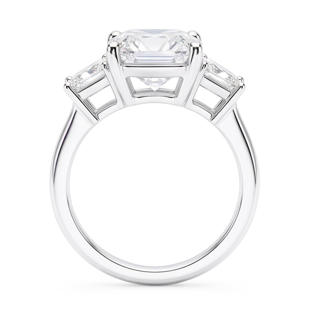7 Carats Radiant & Trapezoid Natural Earth Mined Diamond Three Stone Ring
