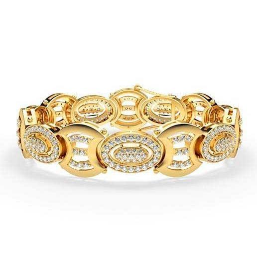 7 Carats Small Round Cut Natural Diamonds Men's Bracelet Gold Yellow 14K