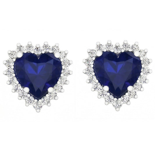 7 Ct Blue Sapphire & Round IGI CERTIFIED Diamonds Lady Studs Earring White Gold