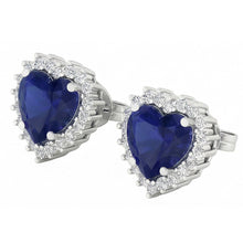 7 Ct Blue Sapphire & Round IGI CERTIFIED Diamonds Lady Studs Earring White Gold