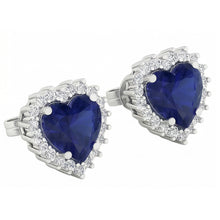 7 Ct Blue Sapphire & Round Natural Earth Mined Diamonds Lady Studs Earring White Gold