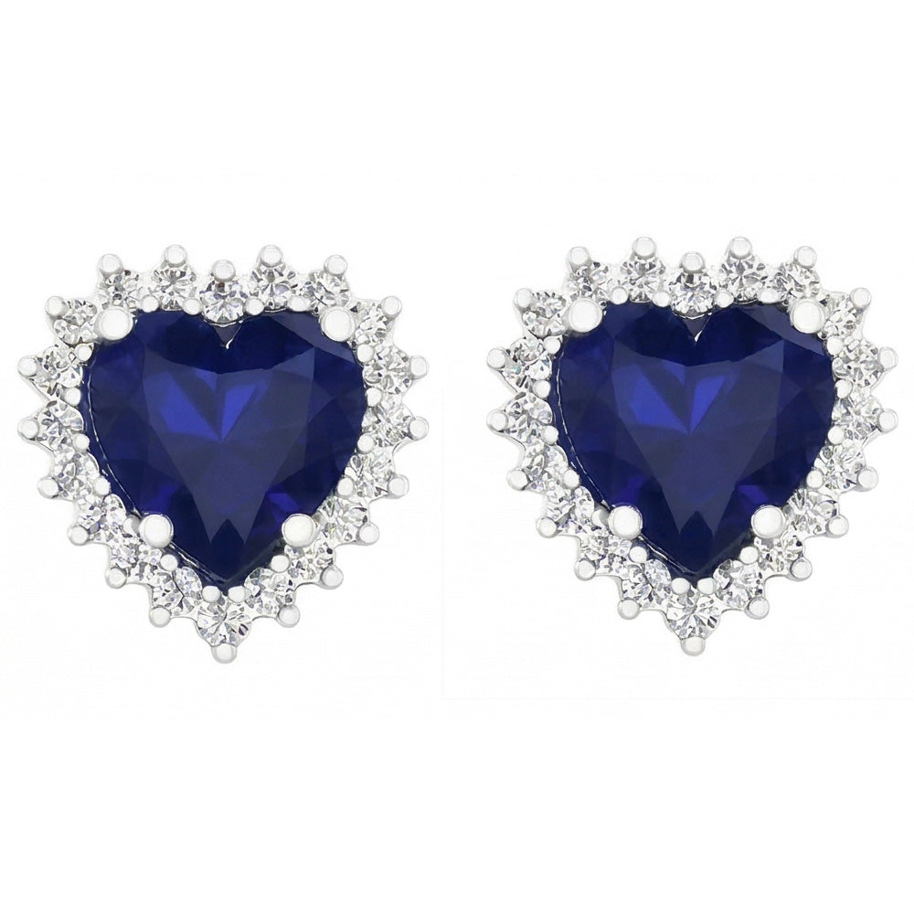 7 Ct Blue Sapphire & Round Natural Earth Mined Diamonds Lady Studs Earring White Gold