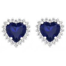 7 Ct Blue Sapphire & Round Natural Earth Mined Diamonds Lady Studs Earring White Gold