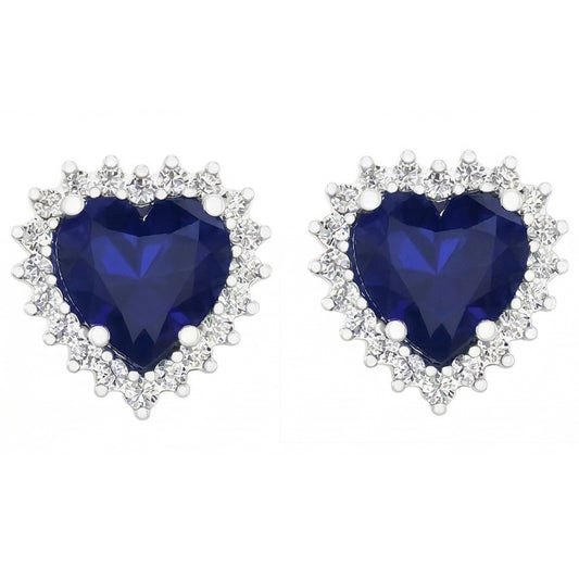 7 Ct Blue Sapphire & Round Natural Earth Mined Diamonds Lady Studs Earring White Gold