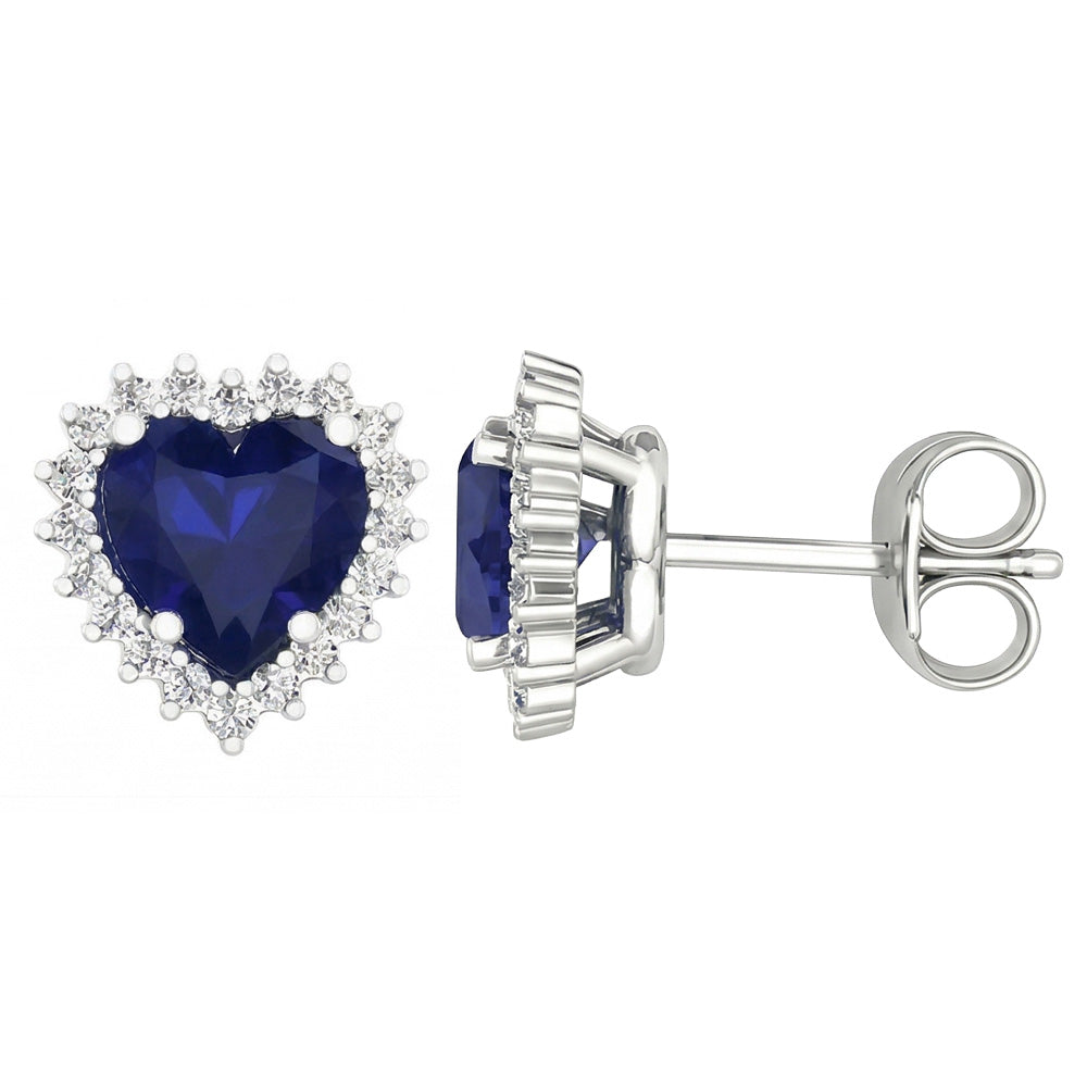 7 Ct Blue Sapphire & Round Natural Earth Mined Diamonds Lady Studs Earring White Gold