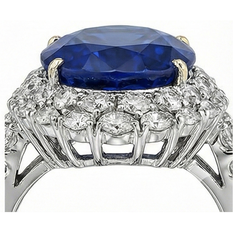 7 Ct Oval Sri Lanka Blue Sapphire And Natural Earth Mined DIAMOND ( NOT LAB GROWN )s Ring White Gold 14K