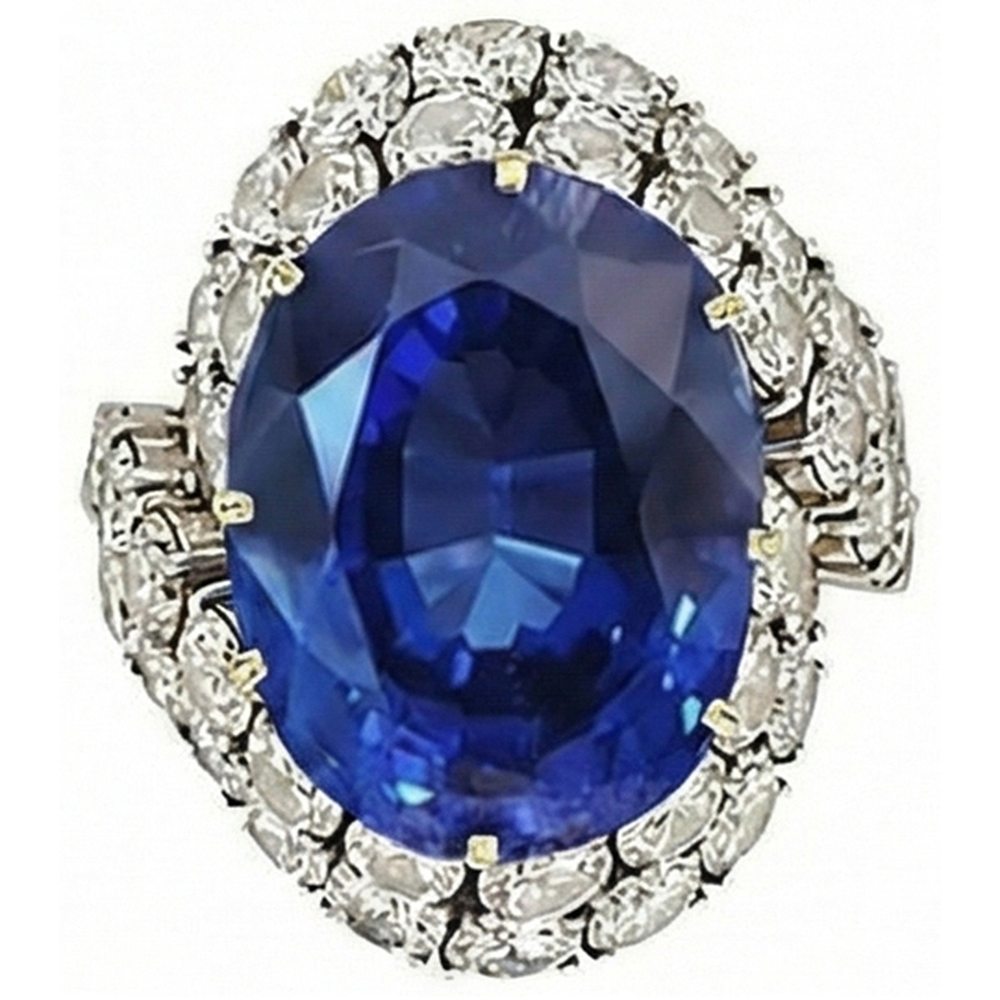 7 Ct Oval Sri Lanka Blue Sapphire And Natural Earth Mined DIAMOND ( NOT LAB GROWN )s Ring White Gold 14K