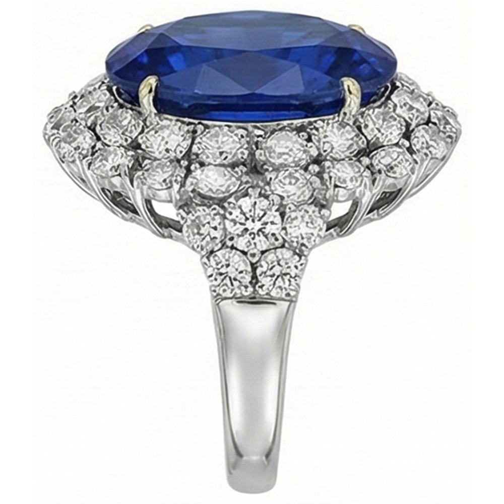 7 Ct Oval Sri Lanka Blue Sapphire And Natural Earth Mined DIAMOND ( NOT LAB GROWN )s Ring White Gold 14K