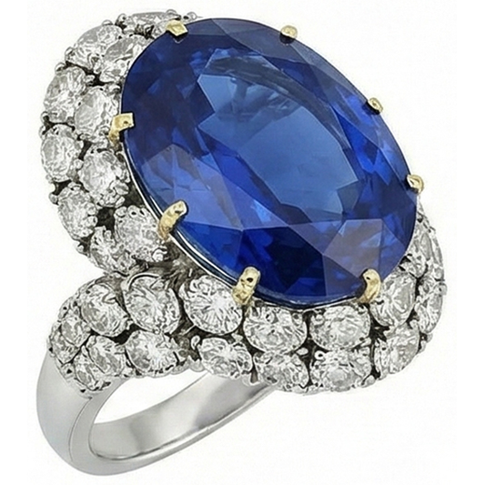 7 Ct Oval Sri Lanka Color Blue Sapphire And IGI CERTIFIED Diamonds Ring White Gold 14K