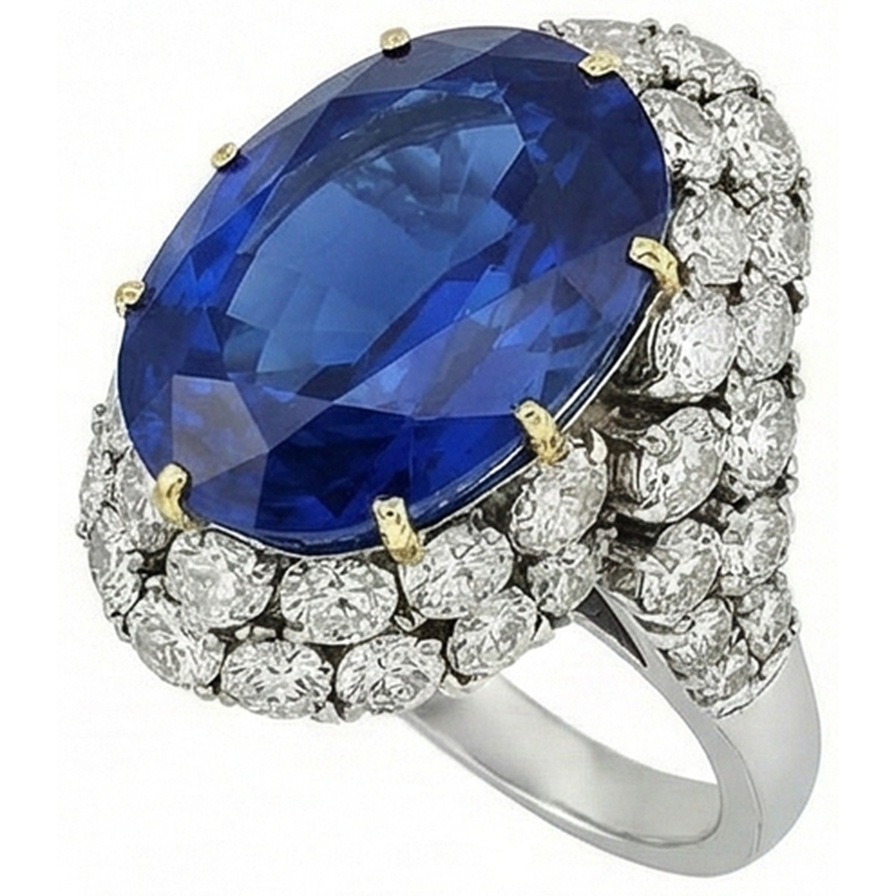 7 Ct Oval Sri Lanka Blue Sapphire And Natural Earth Mined DIAMOND ( NOT LAB GROWN )s Ring White Gold 14K