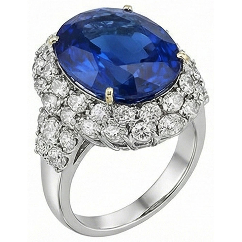 7 Ct Oval Sri Lanka Color Blue Sapphire And IGI CERTIFIED Diamonds Ring White Gold 14K