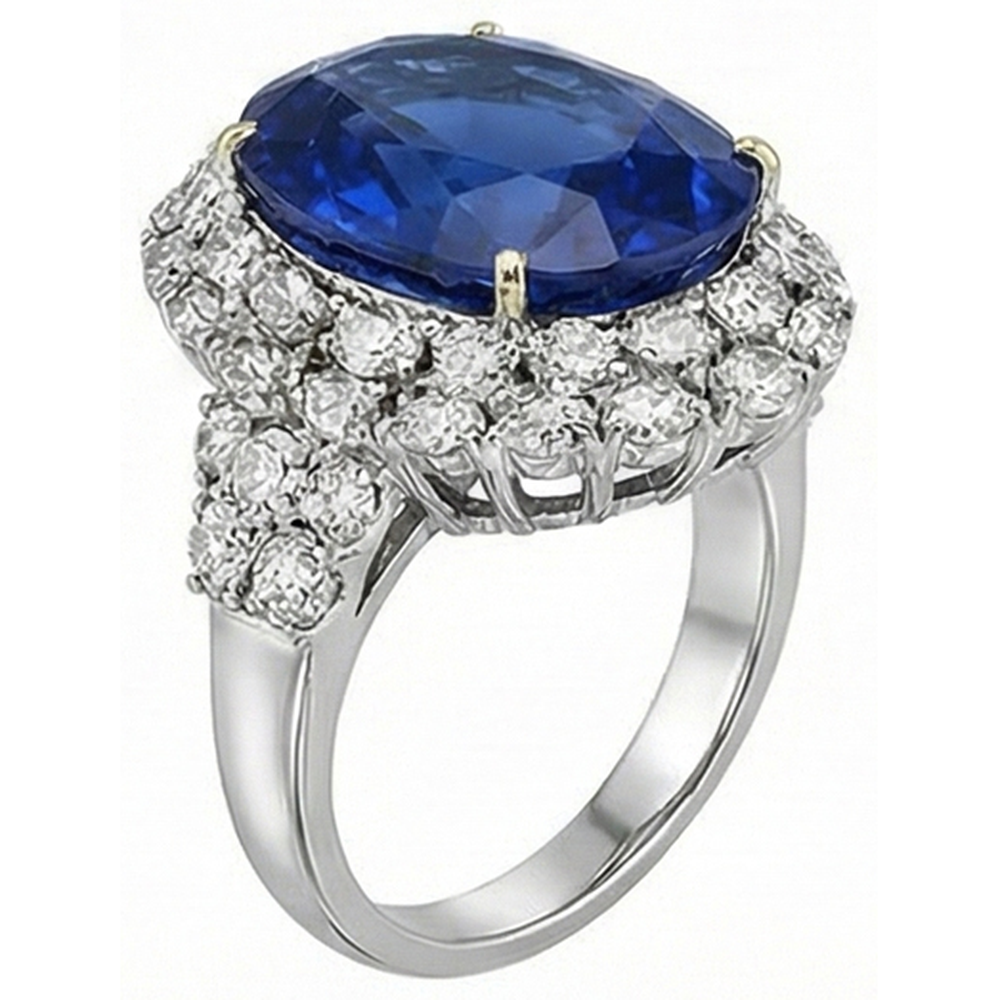 7 Ct Oval Sri Lanka Blue Sapphire And Natural Earth Mined DIAMOND ( NOT LAB GROWN )s Ring White Gold 14K