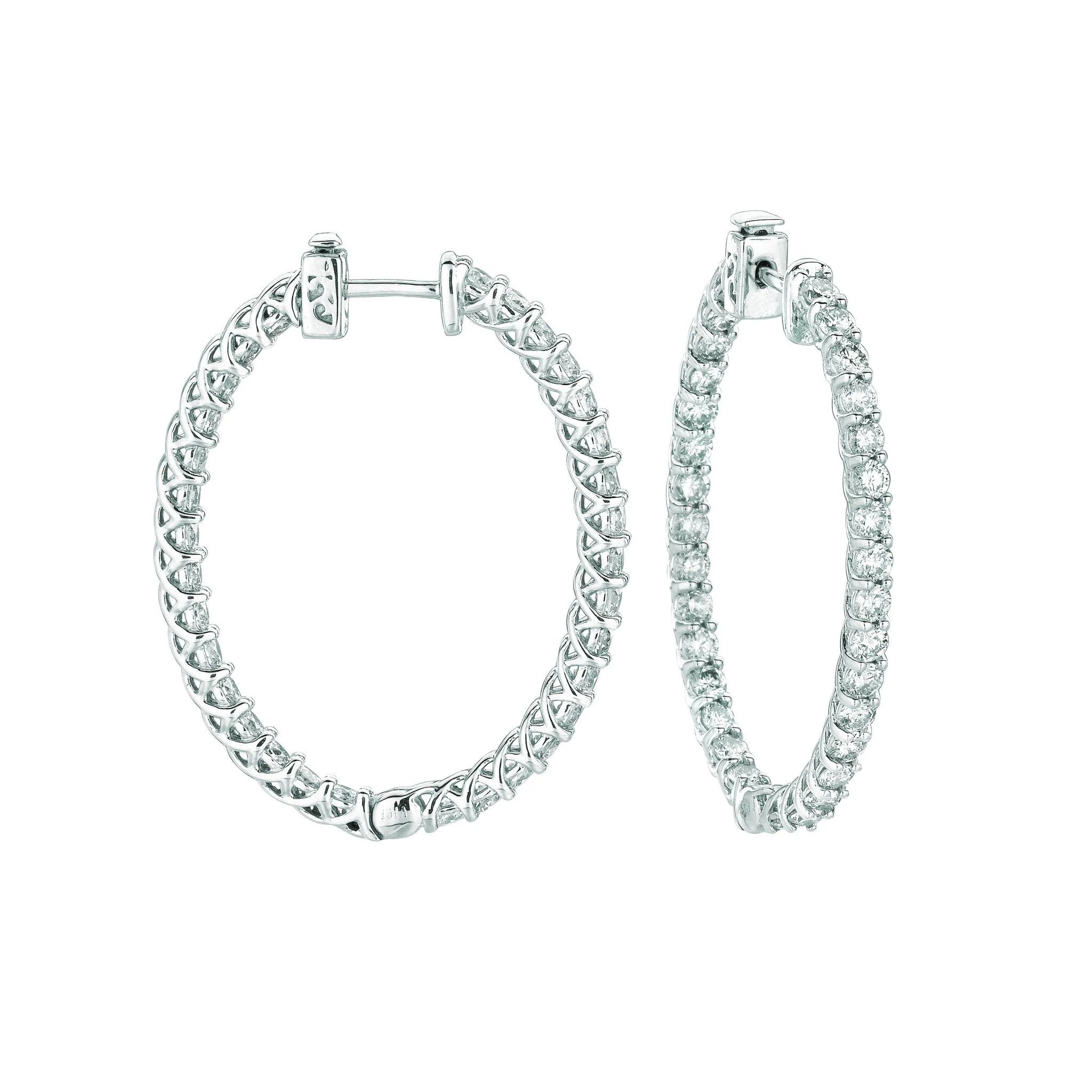 7 Pointer Oval Shape Hoop Earrings 4.52 Carats Real Diamond 14K White