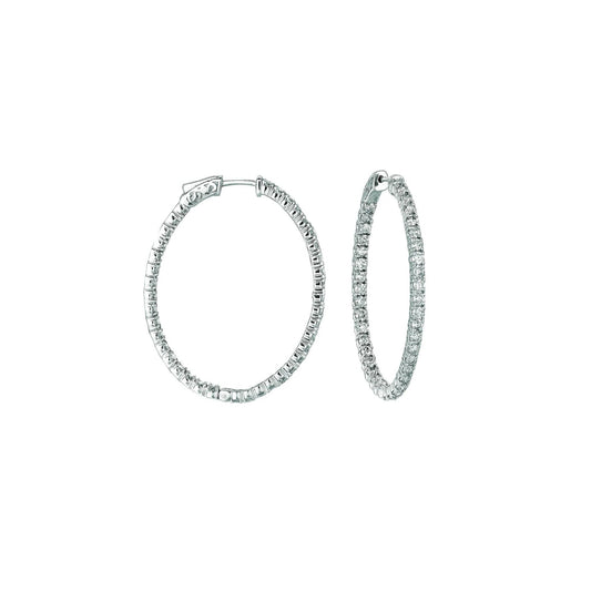 7 Pointer Oval Shape Hoop Earrings 5.46 Carats Genuine Diamond  14K White