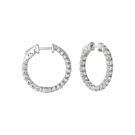 7 Pointer Real Diamond Hoop Earrings 2.75 Carats 14K White