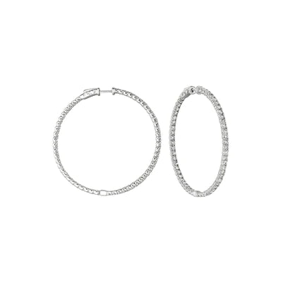 7 Pointer Real Diamond Hoop Earrings 7.75 Carats 14K White