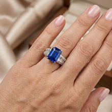 natural baguette sapphire 7.51ct ring on white background