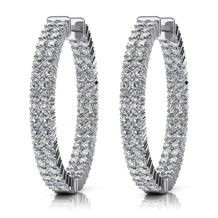 7.20 Ct Round Cut Real Diamonds Women Hoop Earrings Double Row White Gold