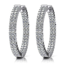 7.20 Ct Round Cut Real Diamonds Women Hoop Earrings Double Row White Gold