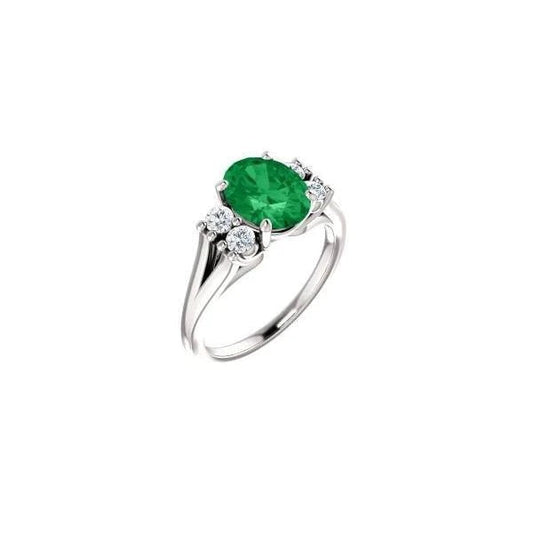 7.40 Carats Green Emerald And Diamonds Anniversary Ring 14K Gold White New