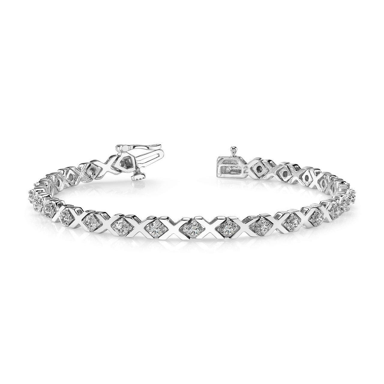 7.50 Carats Round Prong Set Real Diamond X Style Bracelet White Gold 14K