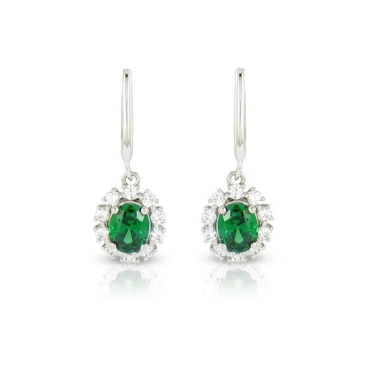 7.50 Ct Green Emerald With Diamonds Dangle Earrings White Gold 14K