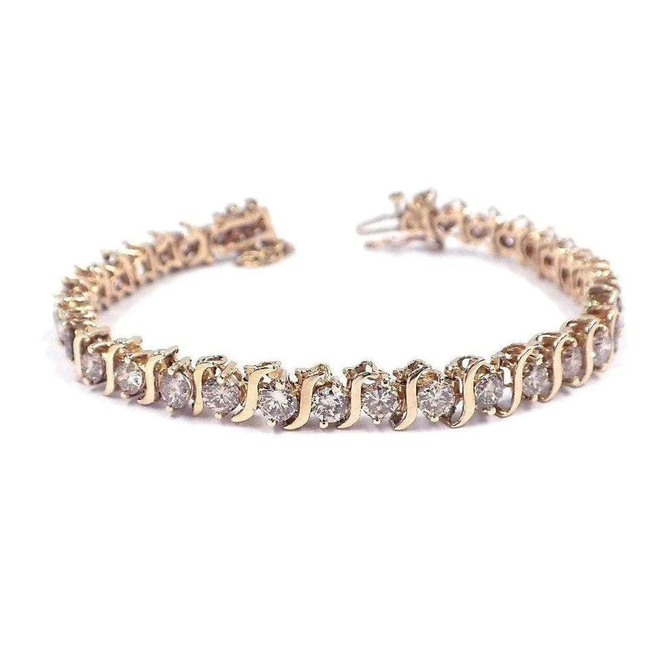 7.50 Ct Round Cut Real Diamond Ladies Tennis Bracelet Yellow Gold Jewelry