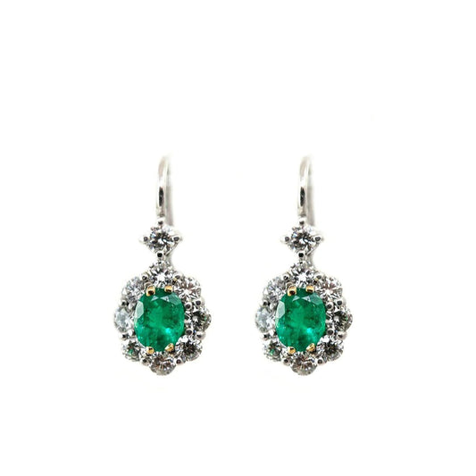 7.60 Carats Green Emerald & Diamonds Women Dangle Earrings Gold 14K
