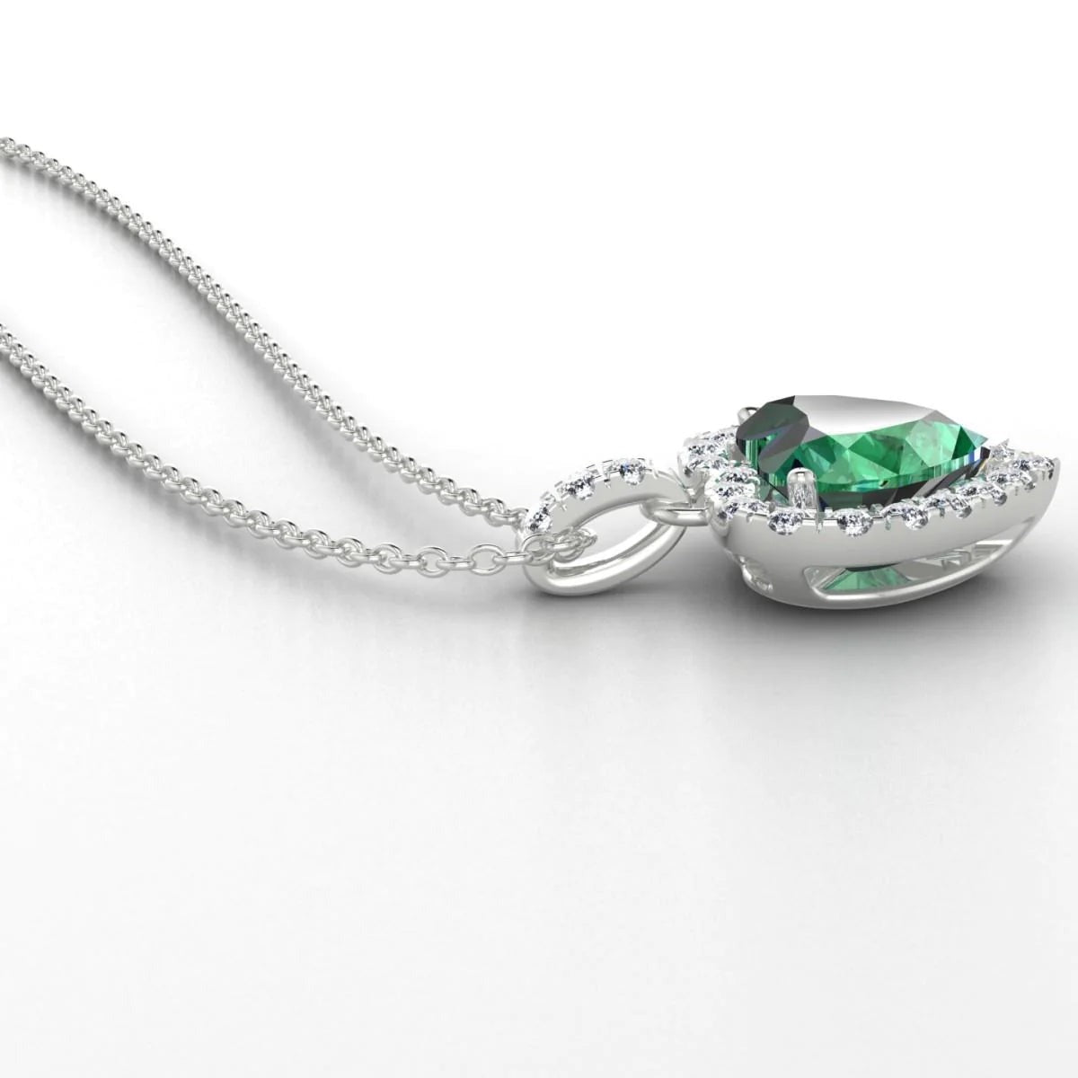 7.60 Carats Heart Cut Green Emerald & Round Diamond Gemstone Necklace