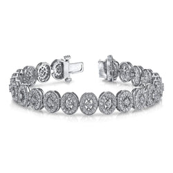7.65 Carats Round Real Natural Earth Mined Diamond Link Vintage Style Bracelet Gold White 14K