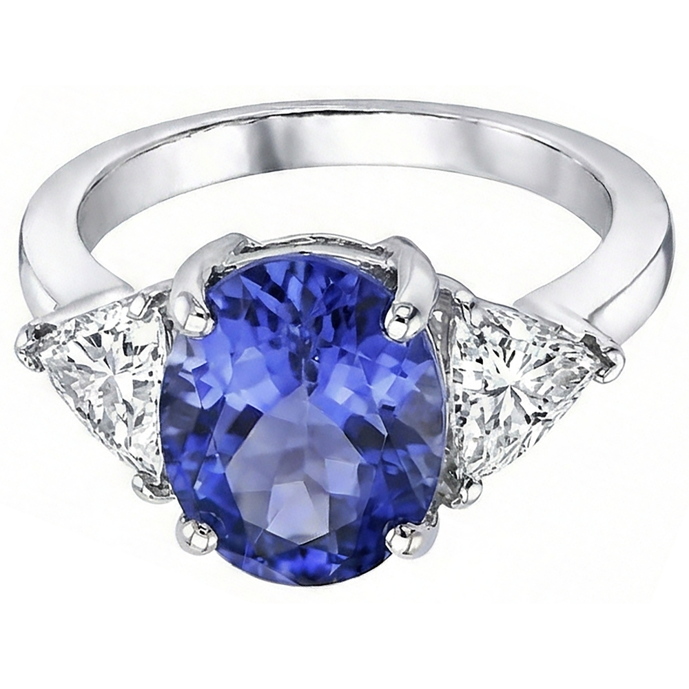 8.01 Carats Oval Tanzanite Natural Earth Mined DIAMOND ( NOT LAB GROWN ) Three Stone Anniversary Ring