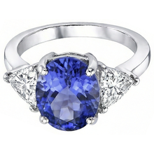 8.01 Carats Oval Tanzanite Natural Earth Mined DIAMOND ( NOT LAB GROWN ) Three Stone Anniversary Ring