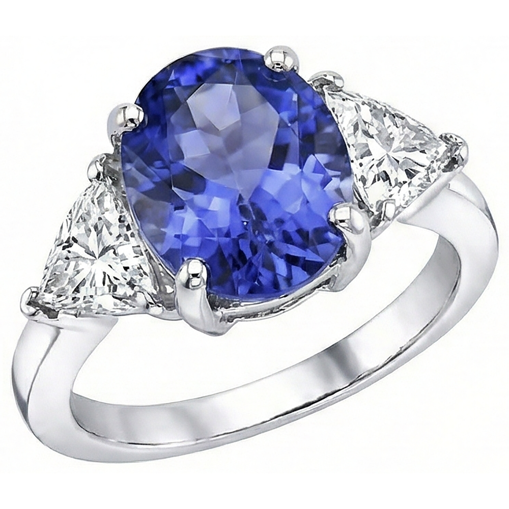 8.01 Carats Oval Tanzanite Natural Earth Mined DIAMOND ( NOT LAB GROWN ) Three Stone Anniversary Ring