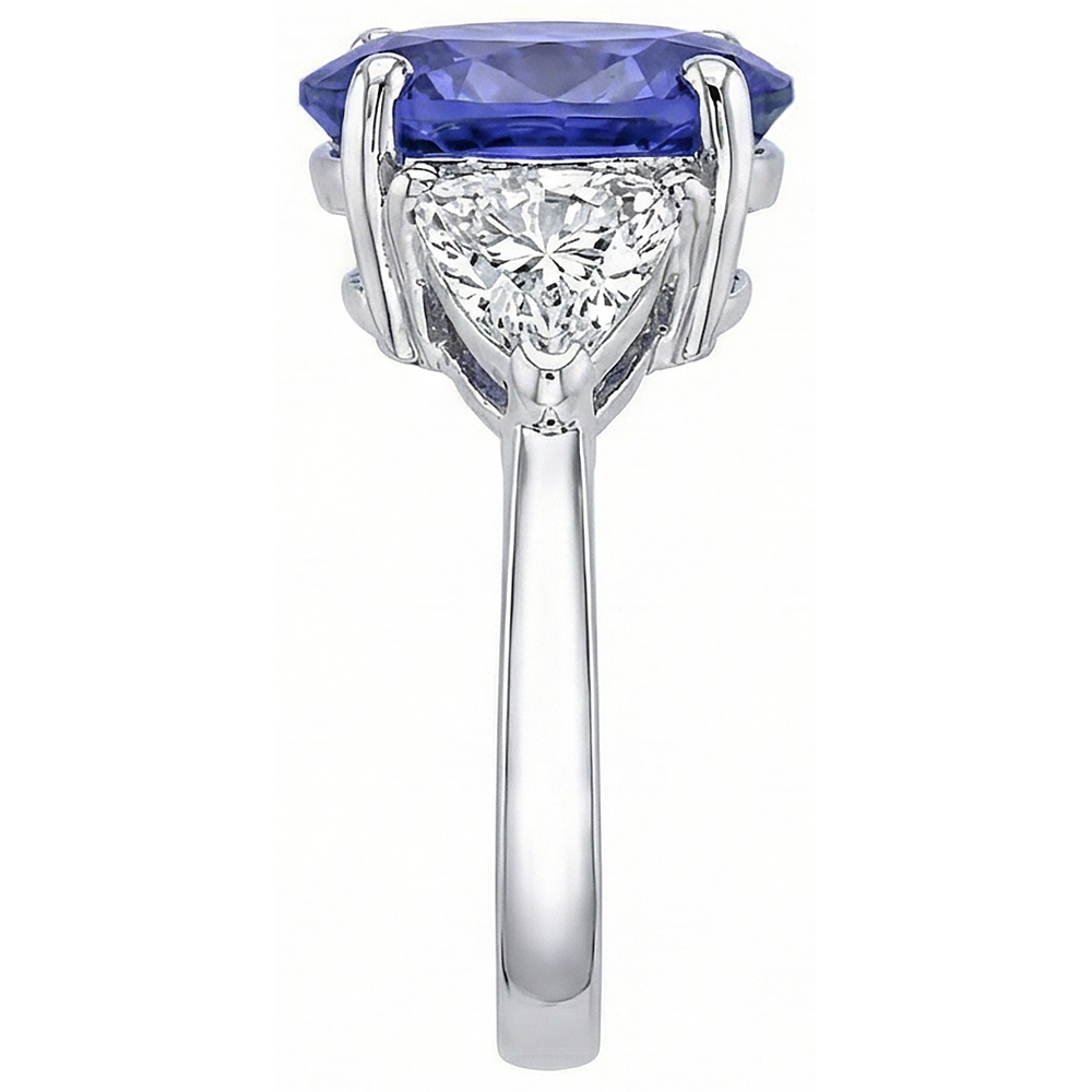8.01 Carats Oval Tanzanite Natural Earth Mined DIAMOND ( NOT LAB GROWN ) Three Stone Anniversary Ring