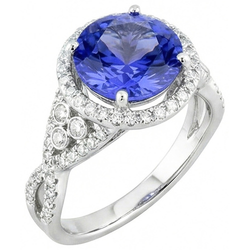 8.01 Cts. Round Ceylon Sapphire And Natural Earth Mined Diamonds Ring White Gold 14K