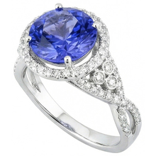 8.01 Cts. Round Ceylon Sapphire And Natural Earth Mined Diamonds Ring White Gold 14K