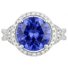 8.01 Cts. Round Ceylon Sapphire And Natural Earth Mined Diamonds Ring White Gold 14K