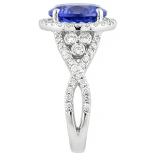 8.01 Cts. Round Ceylon Sapphire And Natural Earth Mined Diamonds Ring White Gold 14K