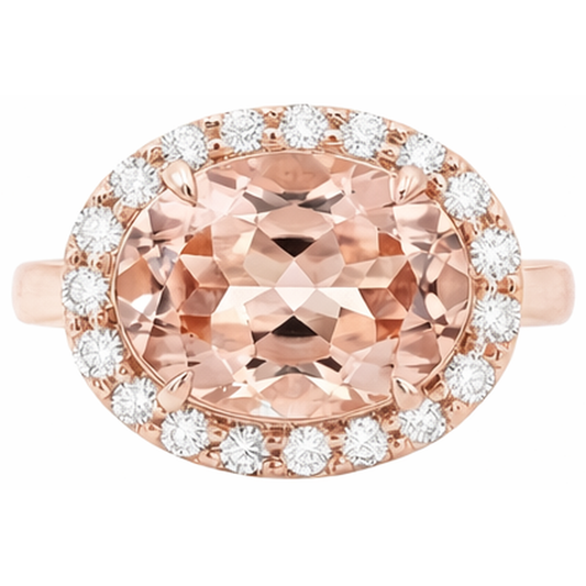 8.10 Ct Morganite Fancy Ring With Natural Earth Mined DIAMOND ( NOT LAB GROWN )s Rose Gold 14K