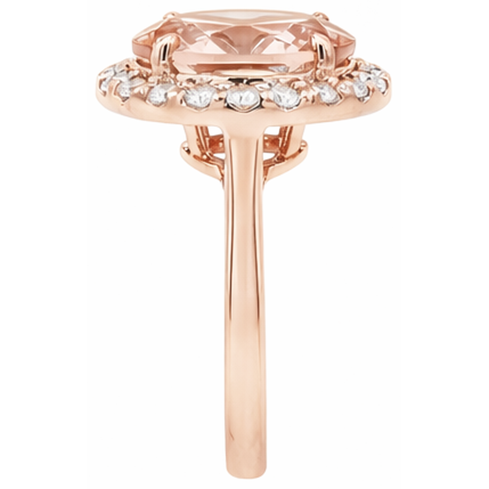 8.10 Ct Morganite Fancy Ring With Natural Earth Mined DIAMOND ( NOT LAB GROWN )s Rose Gold 14K