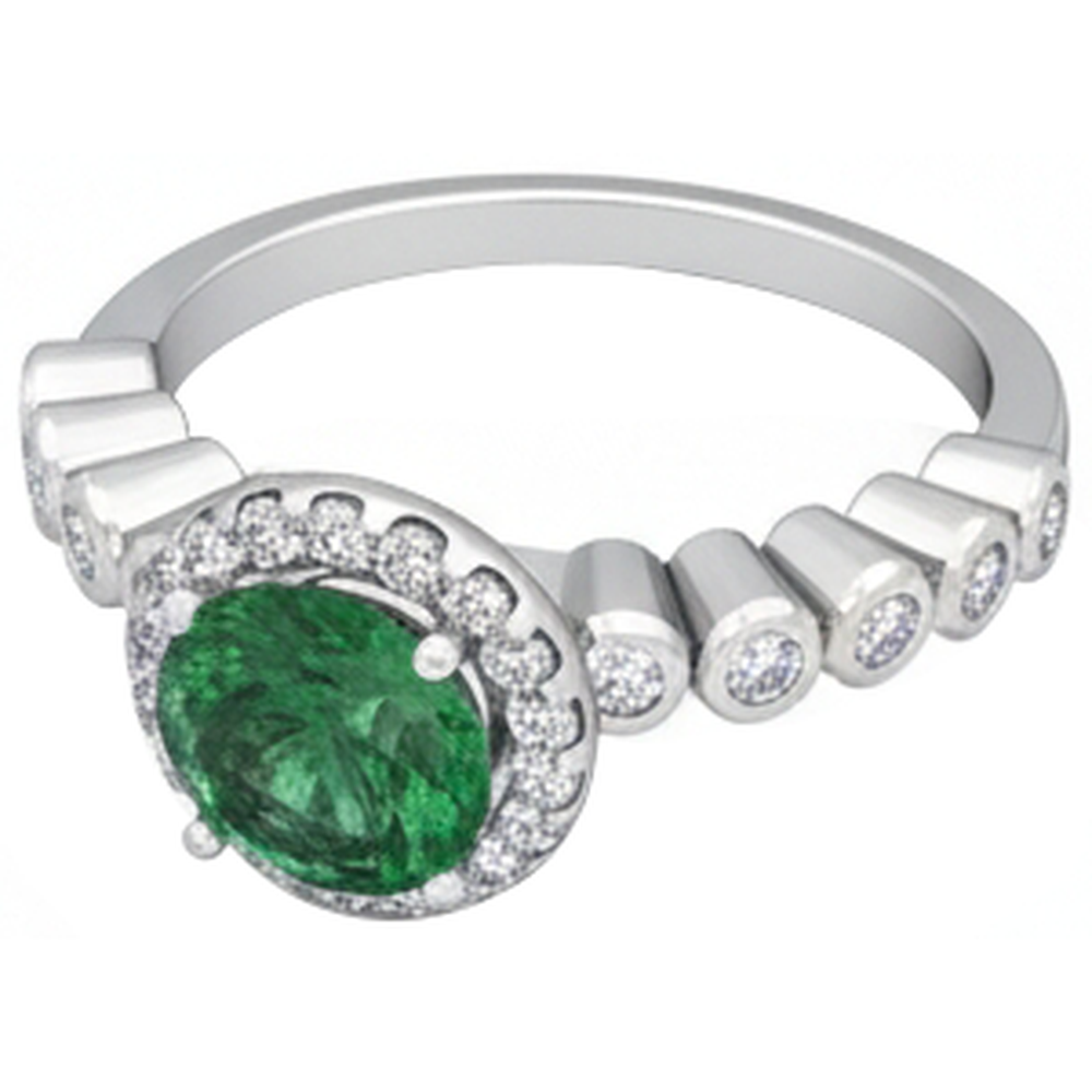 8.15 Carats Round Cut Green Emerald With Natural Earth Mined Diamonds Wedding Ring 14K WG