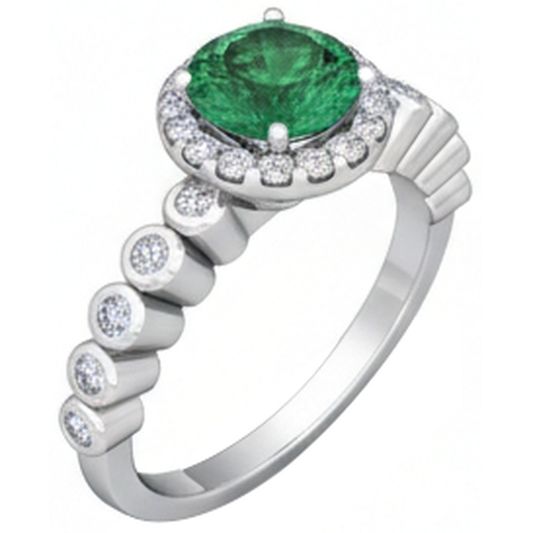 8.15 Carats Round Cut Green Emerald With Natural Earth Mined Diamonds Wedding Ring 14K WG