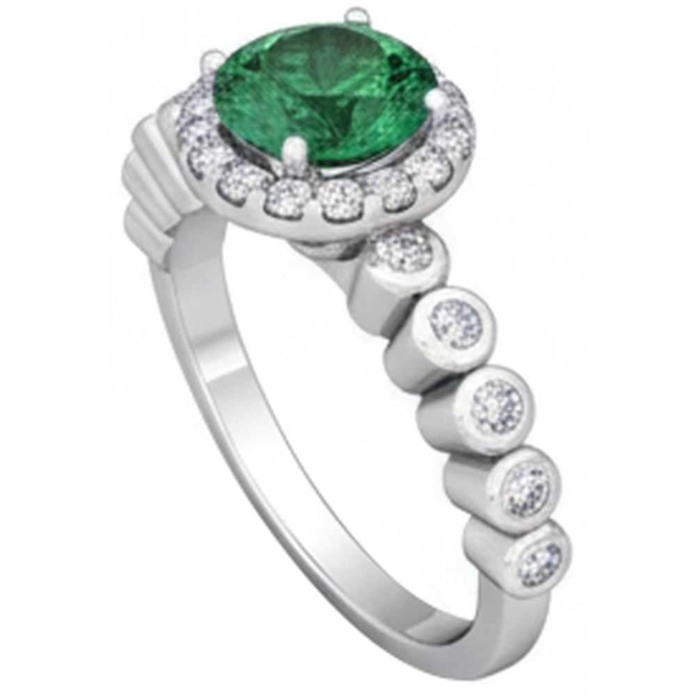 8.15 Carats Round Cut Green Emerald With Natural Earth Mined Diamonds Wedding Ring 14K WG