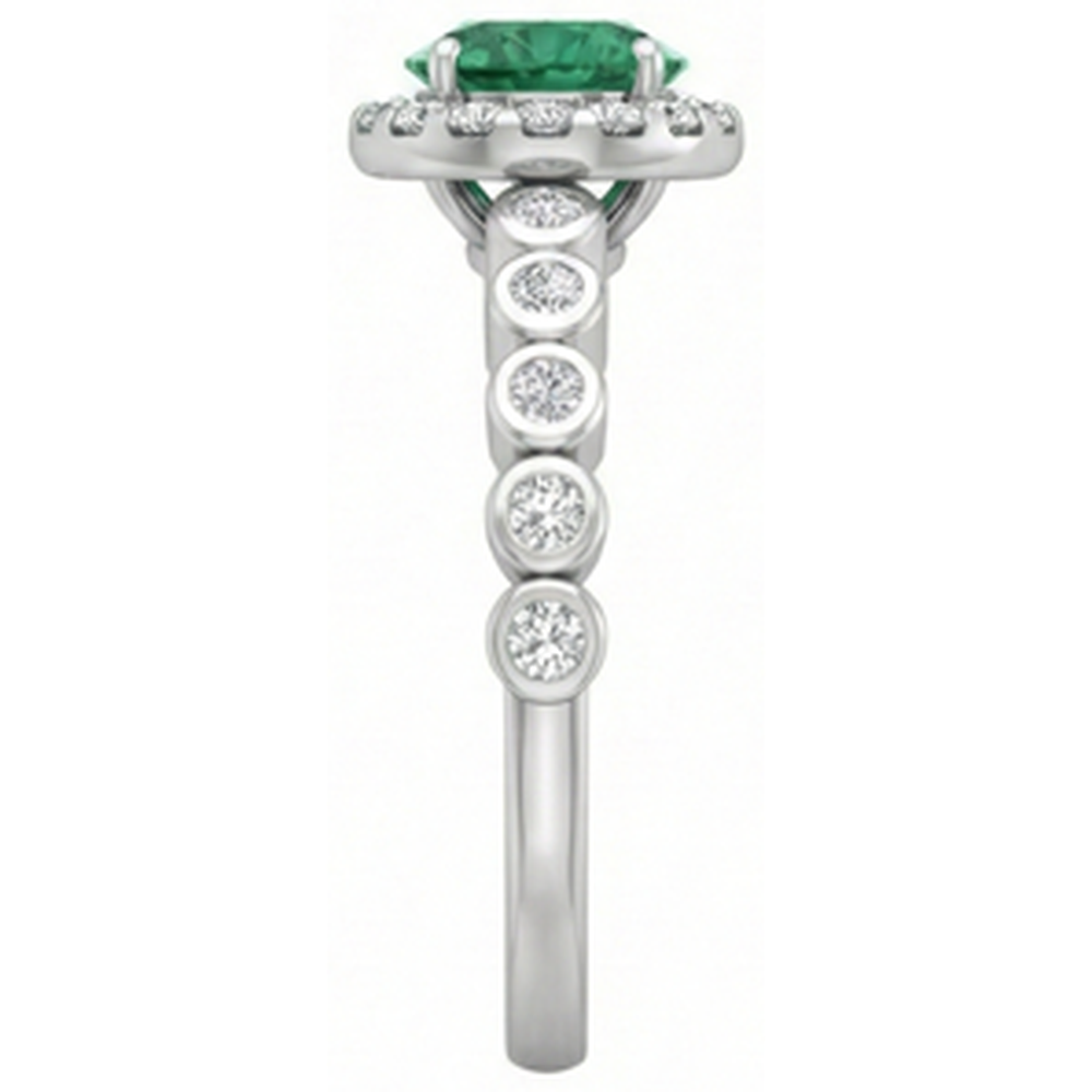 8.15 Carats Round Cut Green Emerald With Natural Earth Mined Diamonds Wedding Ring 14K WG