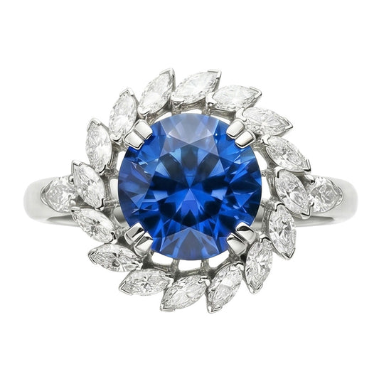 8.25 Ct. Big Sri Lanka Color Sapphire And Marquise IGI CERTIFIED Diamonds Ring