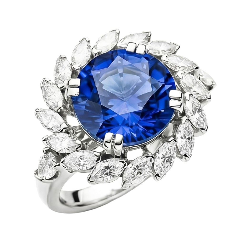 8.25 Ct. Big Sri Lanka Sapphire And Marquise Natural Earth Mined DIAMOND ( NOT LAB GROWN )s Ring